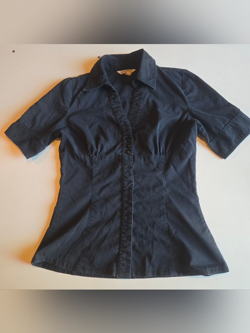 Classic Collared Black Women's Button-Front Top